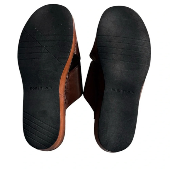 Robert Zur Sandals Woven Brown Leather Slide Sandals Size 9 - Picture 6 of 9